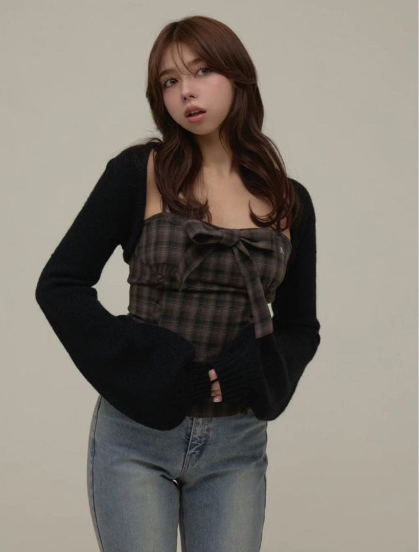 【即日発送】andmary Tyla ribbon set tops black ANDMARY】Tyla ribbon set tops