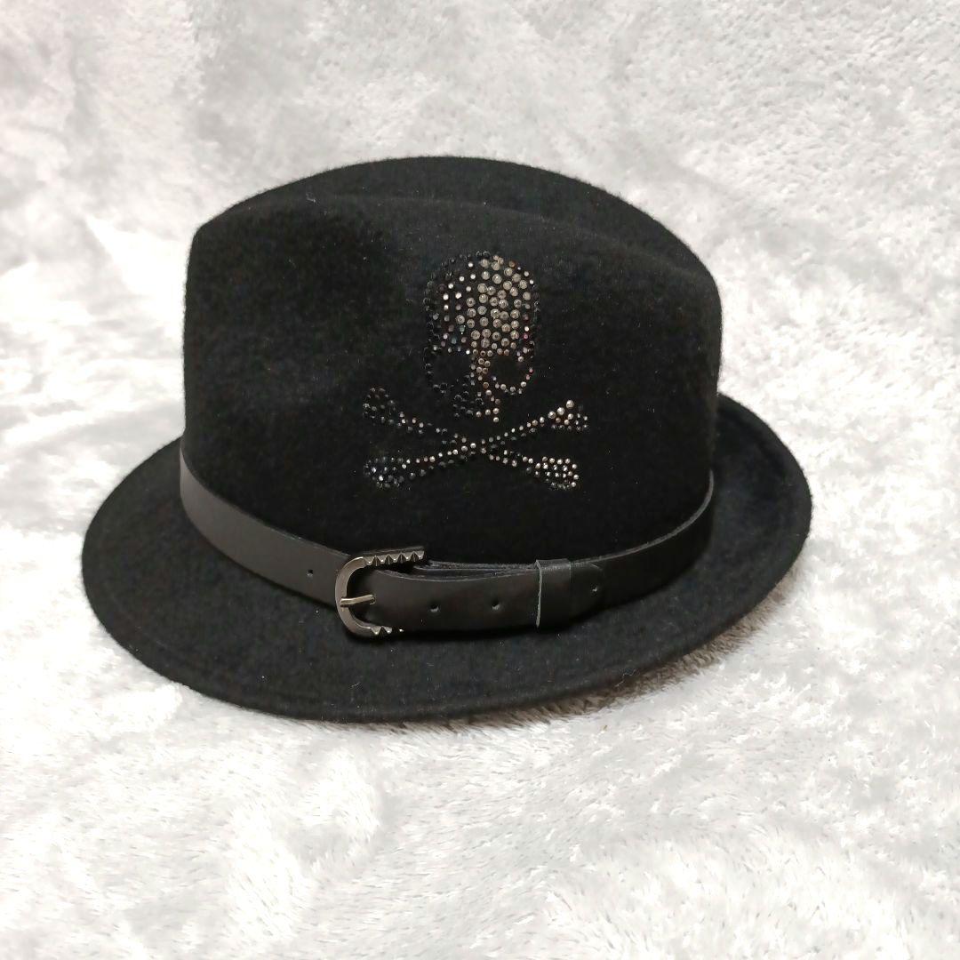 ROEN ロエン ハット 黒 ブラック スパンコール 髑髏 ベルト どくろ