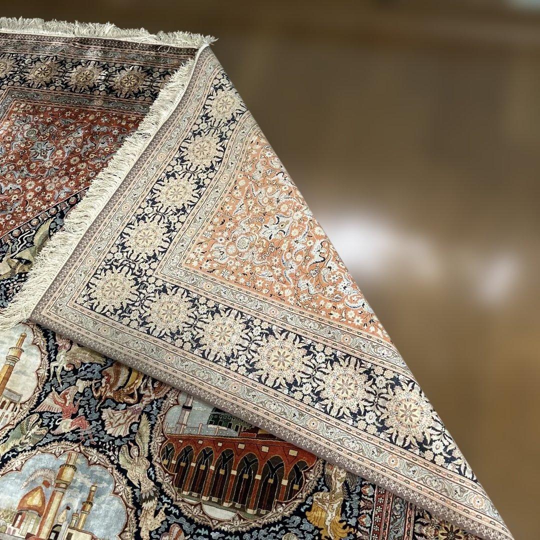 ペルシャ絨毯 宗教的建物細密刺繍ラグ 超美品2100 X1435mm - メルカリ