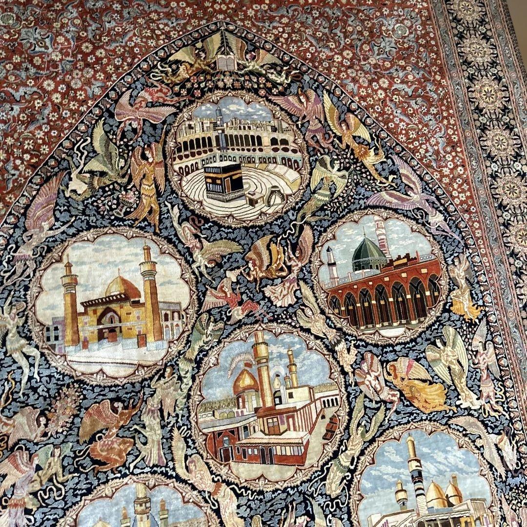 ペルシャ絨毯 宗教的建物細密刺繍ラグ 超美品2100 X1435mm - メルカリ