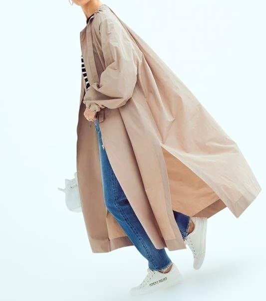 ebure ライトタフタ ノーカラードルマンスリーブコート ベージュ サイズ38