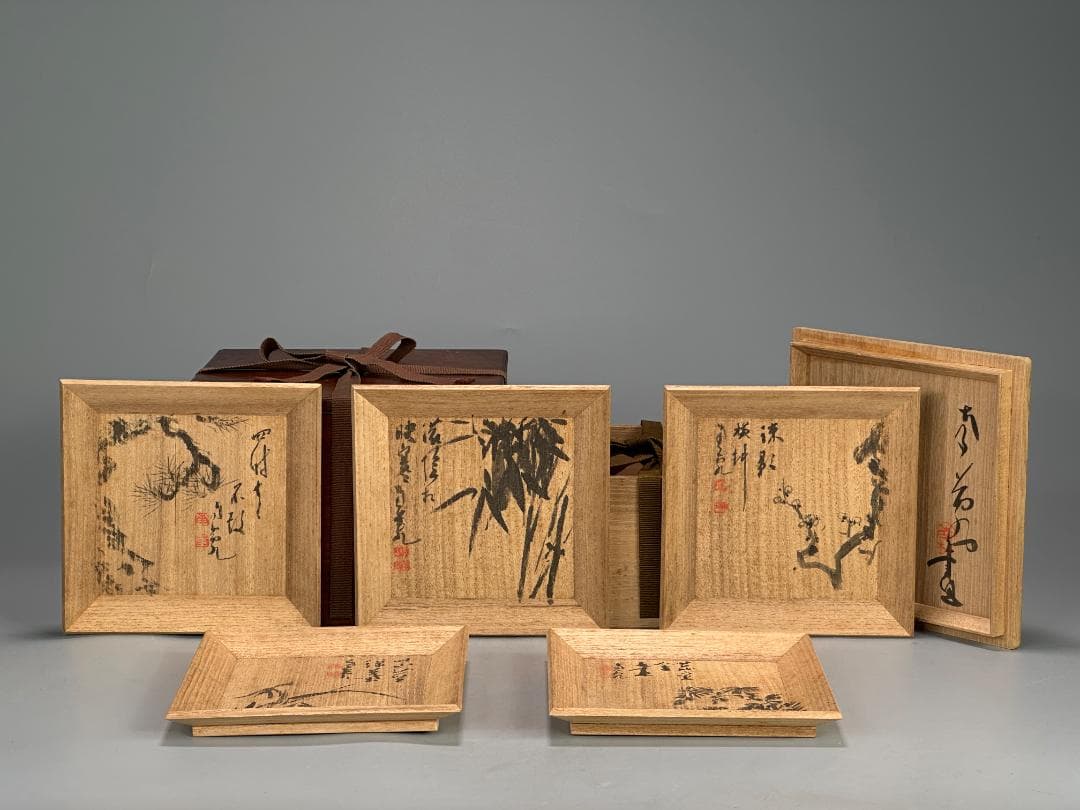 日本美術 茶道具 木造 図替菓子盤 二重箱 時代皿 在銘 - メルカリ