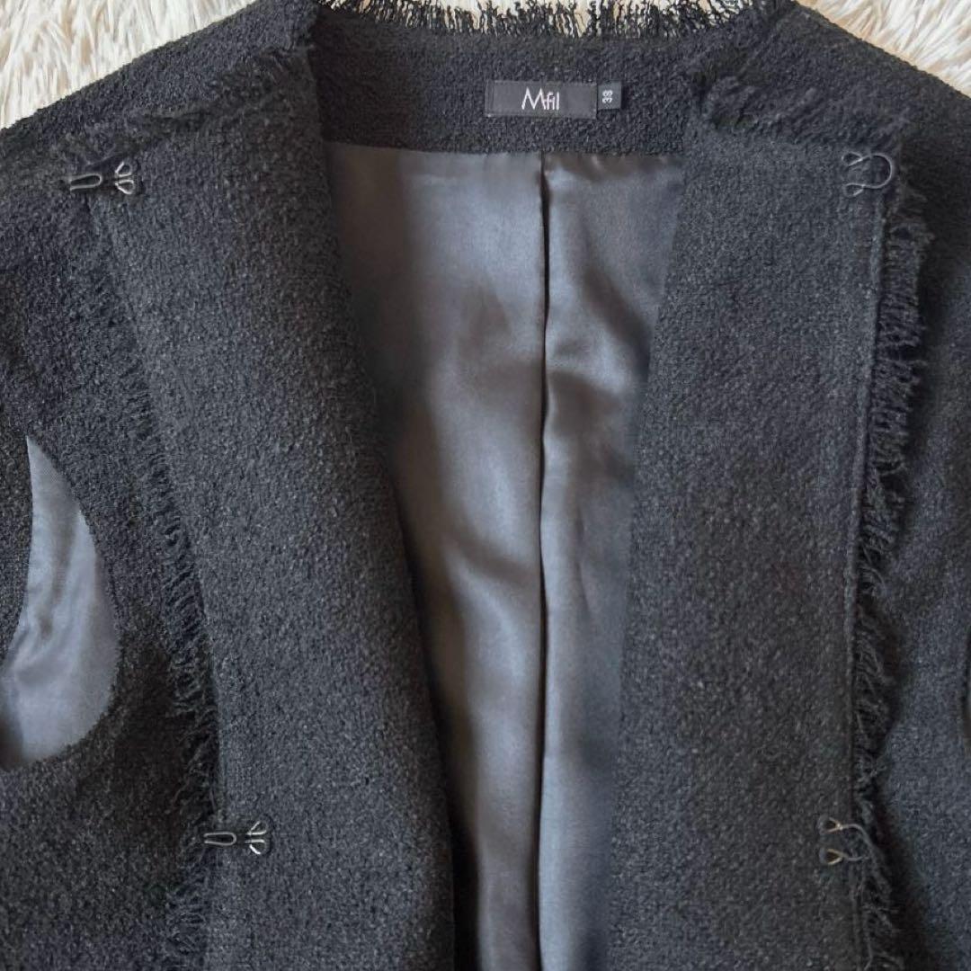 M.Fil エムフィル/ミカコナカムラ ツイードフリンジロングジレブラック