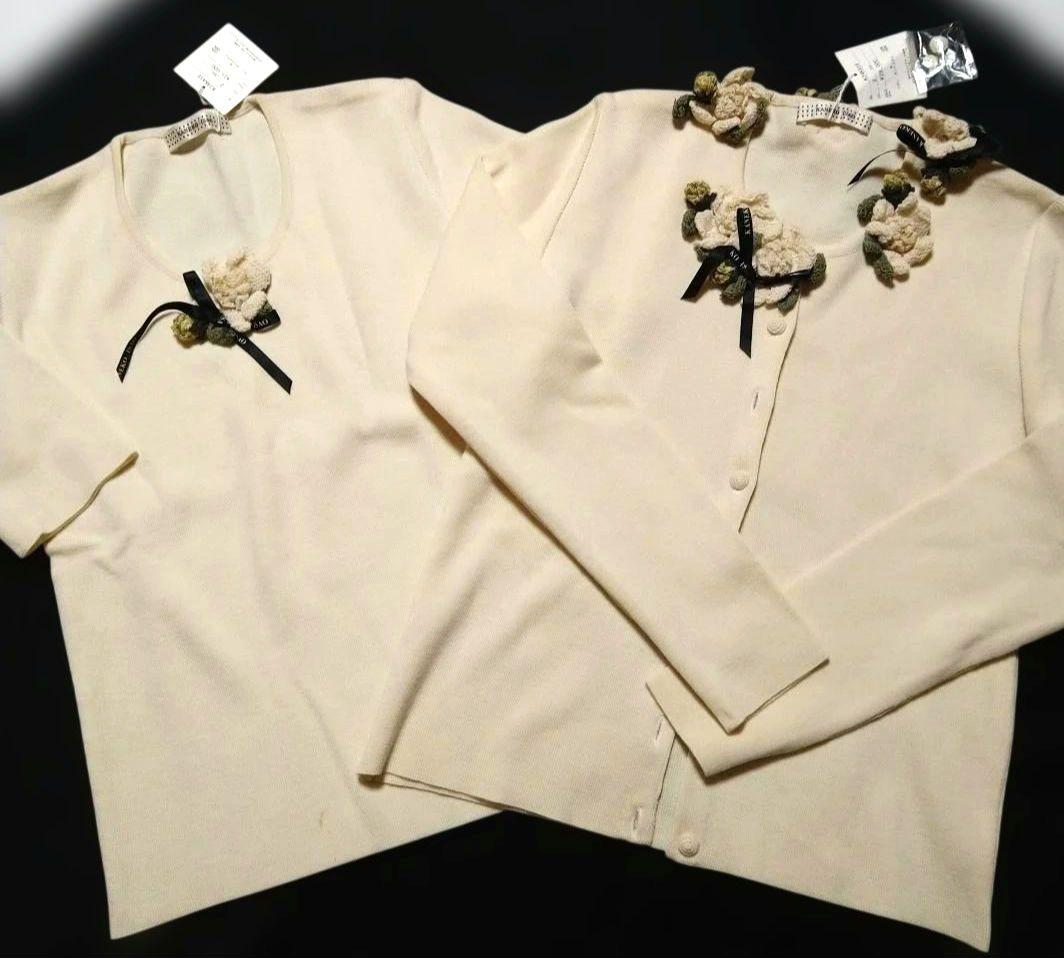 梔子モチーフ付き長袖カーディガンアンサンブル カネコイサオ 梔子モチーフ付きカーディガン カネコイサオ - メルカリ