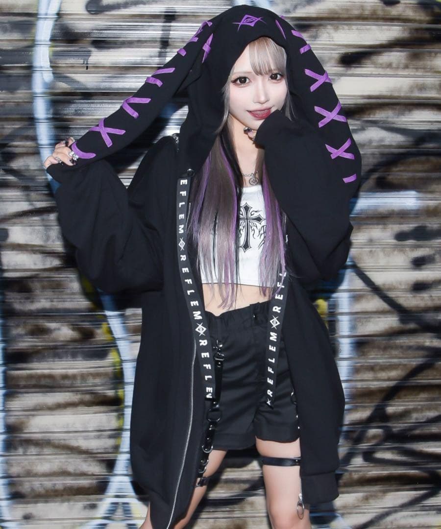 REFLEM レフレムうさ耳 うさぎジップパーカー フーディ ブラック