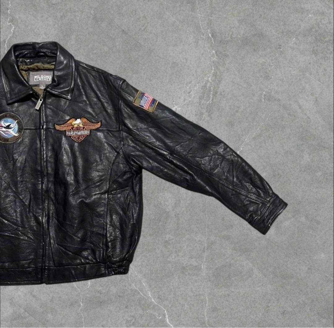 WILSONS本革ハーレーカスタム刺繍イーグルワッペンレザージャケットL古着