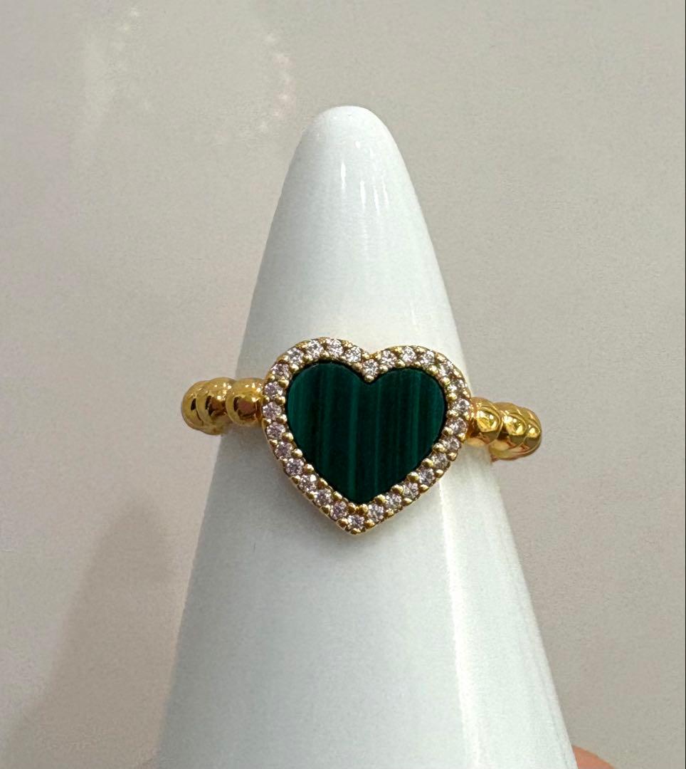 最終価格 APM monaco ハート マラカイト リング アウトレット