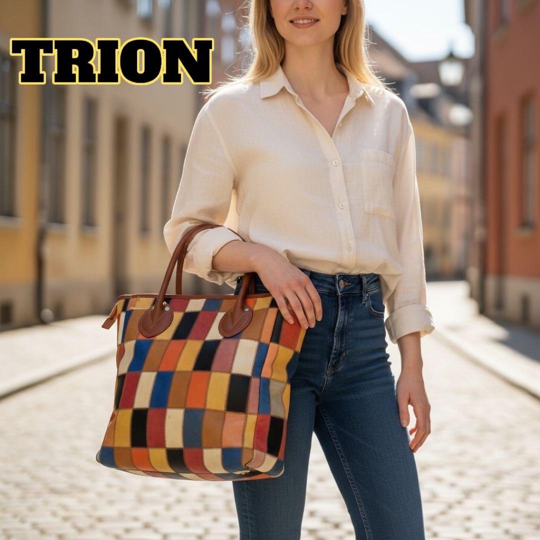 TRION マルチカラーパネルレザートートバッグ パッチワーク A4収納可