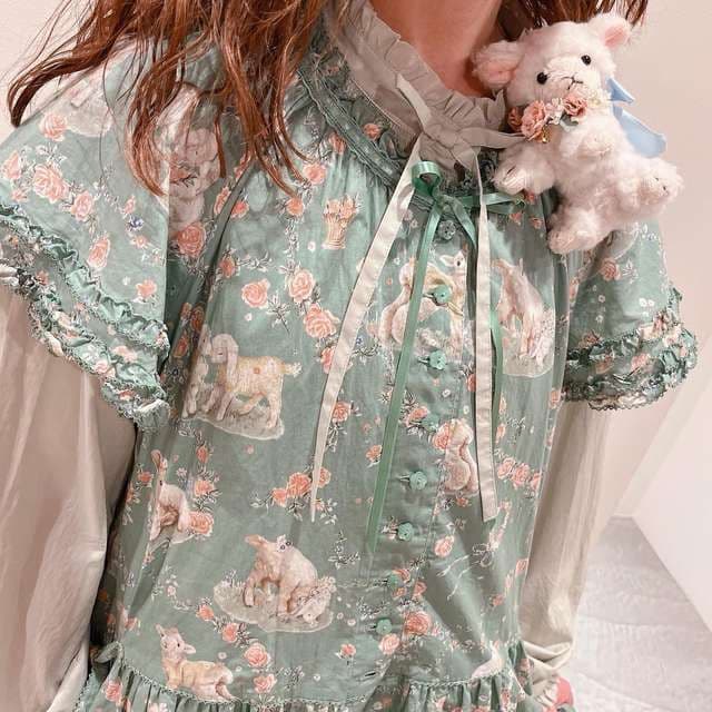 ピンクハウス PINK HOUSE ひつじプリントミディワンピース グリーン