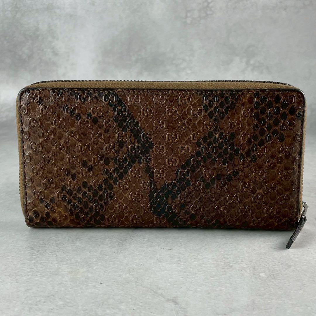 美品 希少✨グッチ 長財布 ラウンドファスナー マイクロシマ パイソン