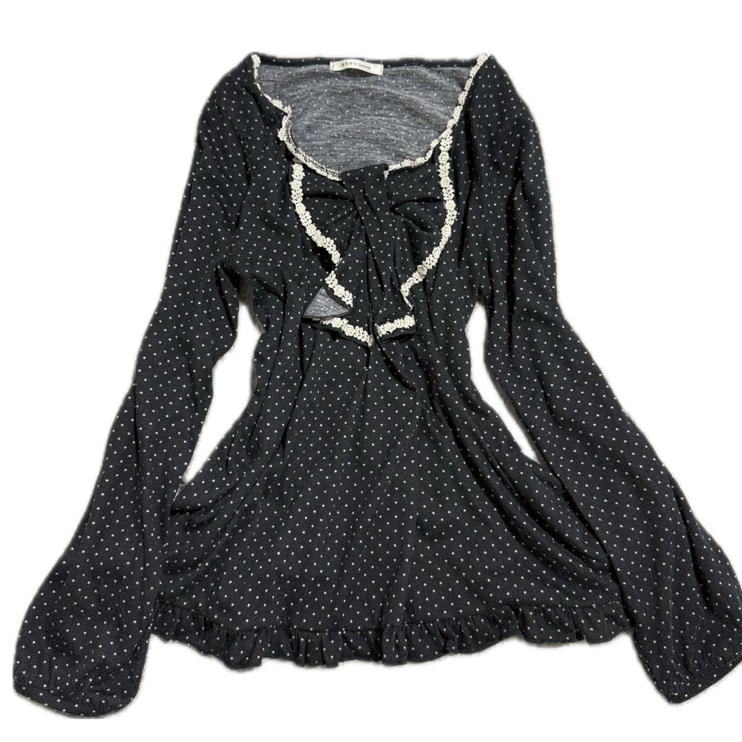 00s coquette ダークコア ウィッシュコア 水玉 リボン トップス - メルカリ