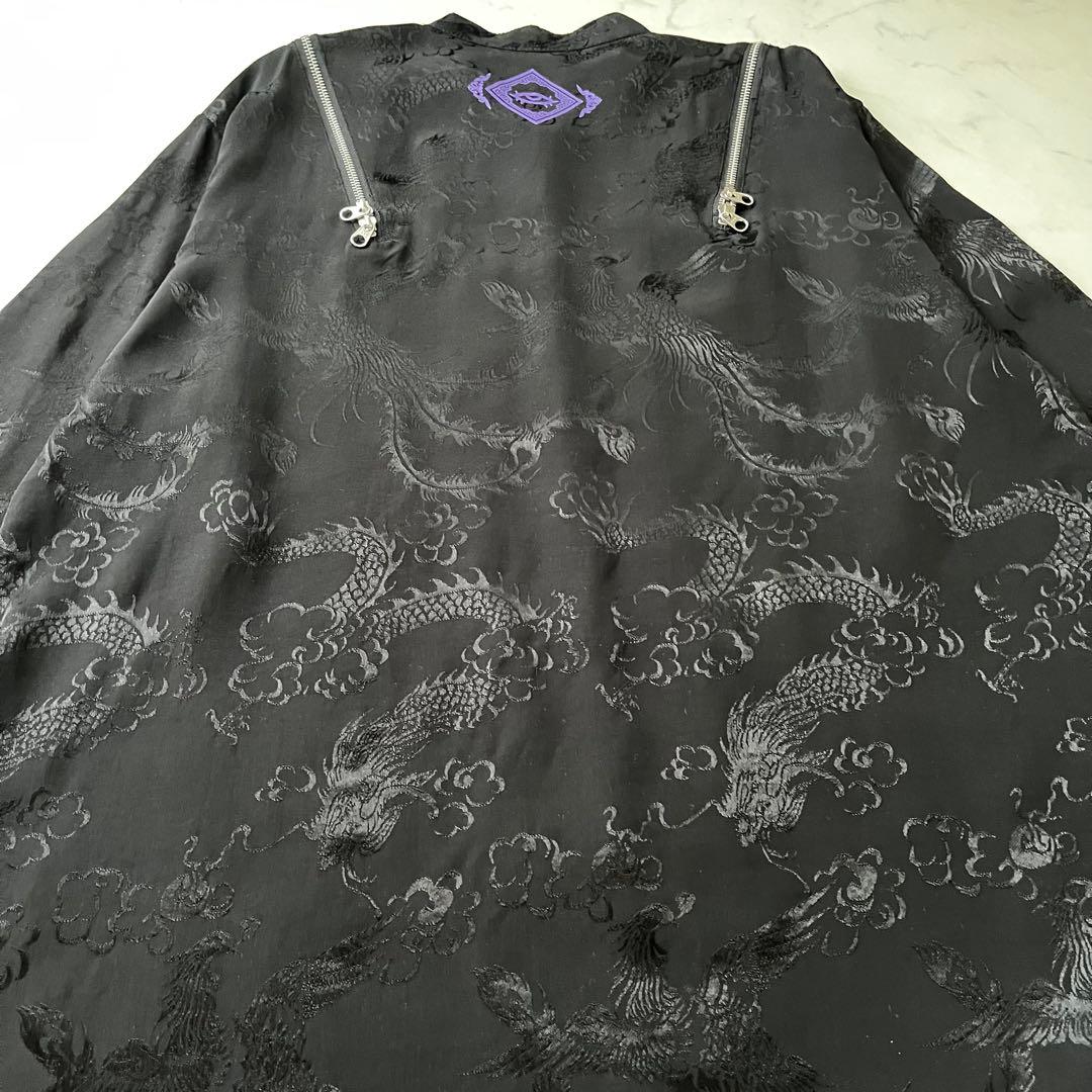 レフレム ドラゴンチャイナシャツ 黒×紫 ショルダーZIP 長袖
