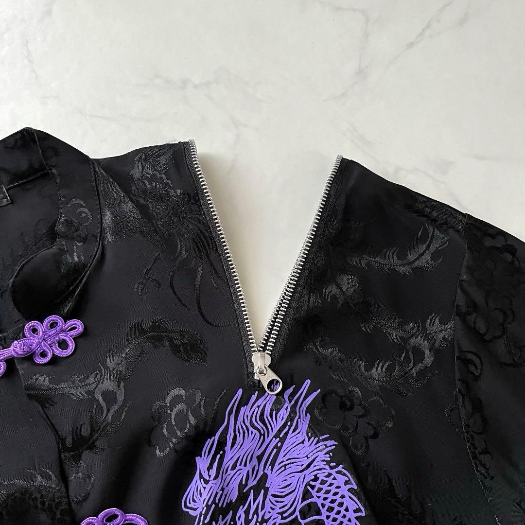 レフレム ドラゴンチャイナシャツ 黒×紫 ショルダーZIP 長袖