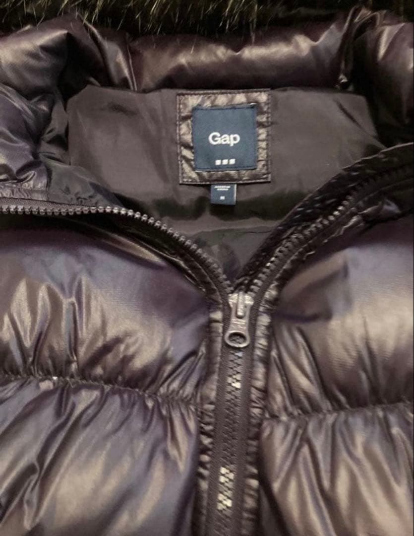 00s y2k GAP ファー ダウン ベスト フード グランジ パーカー 光沢