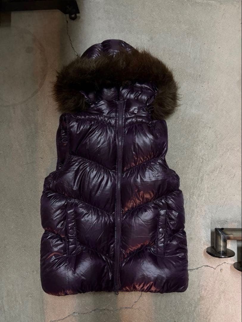 00s y2k GAP ファー ダウン ベスト フード グランジ パーカー 光沢