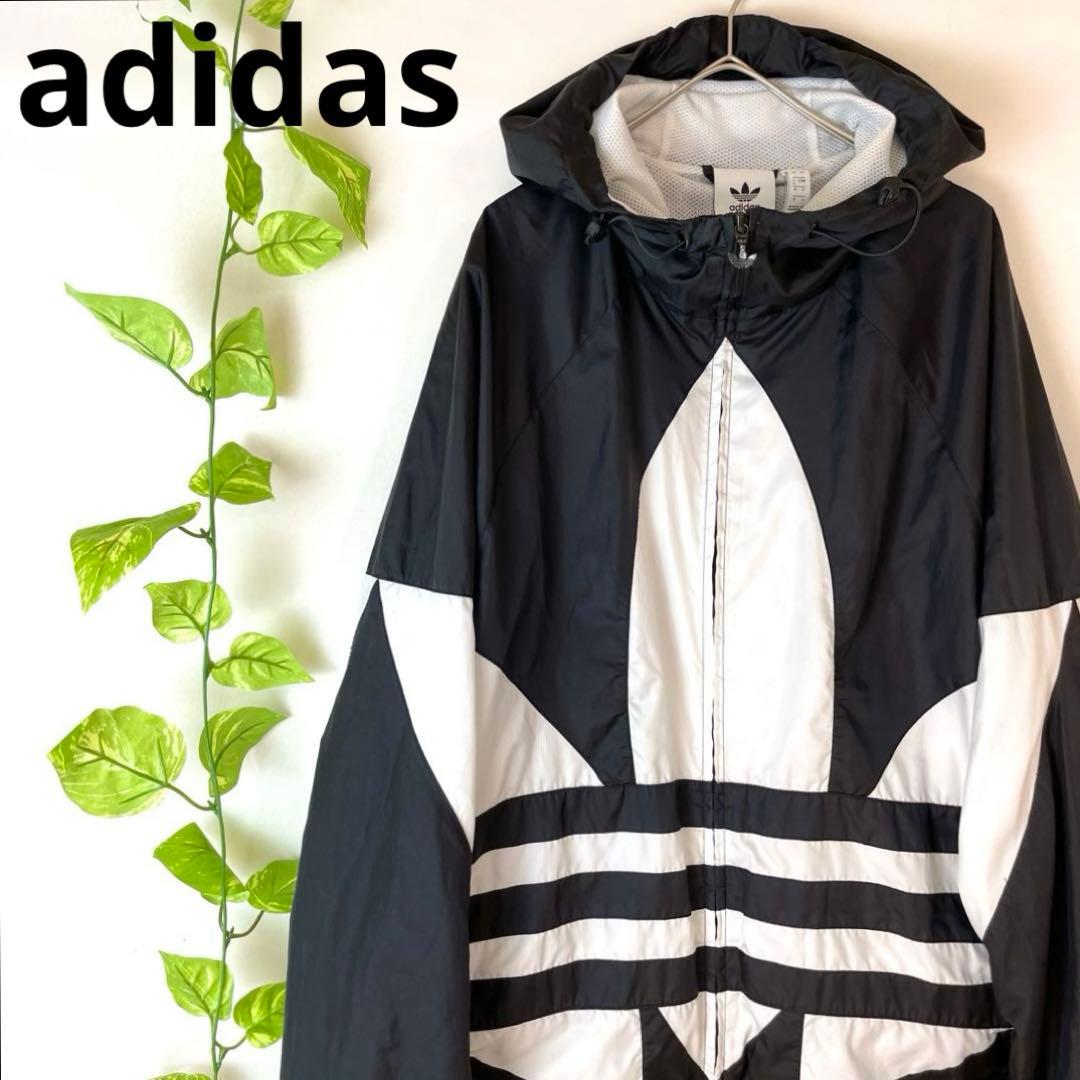 最高デザイン✨アディダス ビッグトレフォイル ナイロンジャージ 白黒