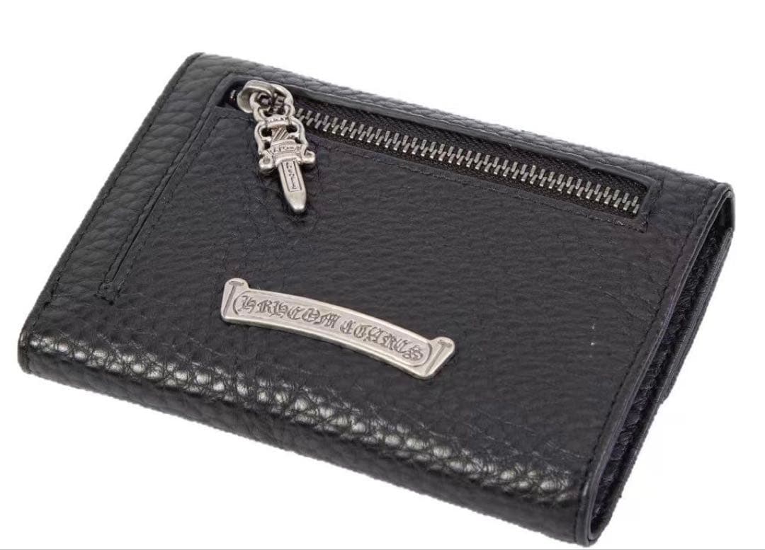 本革】グレインレザー クロス ウォレット チェーン穴あり ブラック三