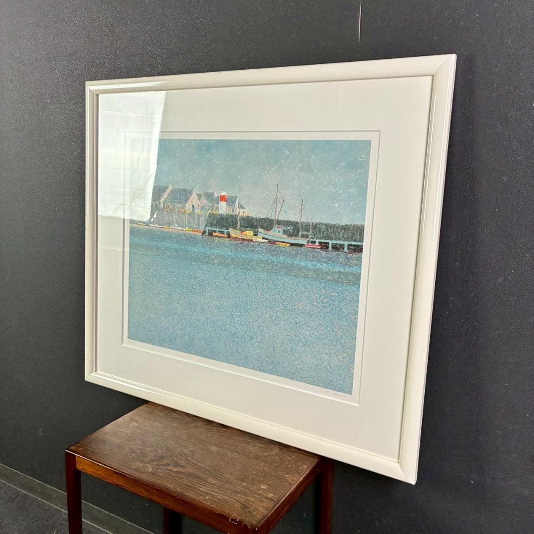 美品 アンドレ・ブーリエ「青いマリーナ」リトグラフ 直筆サイン入