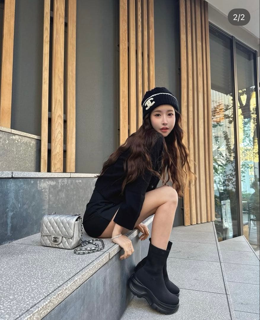 鈴木亜美さんプロデュース プラットフォームニットショートブーツ S