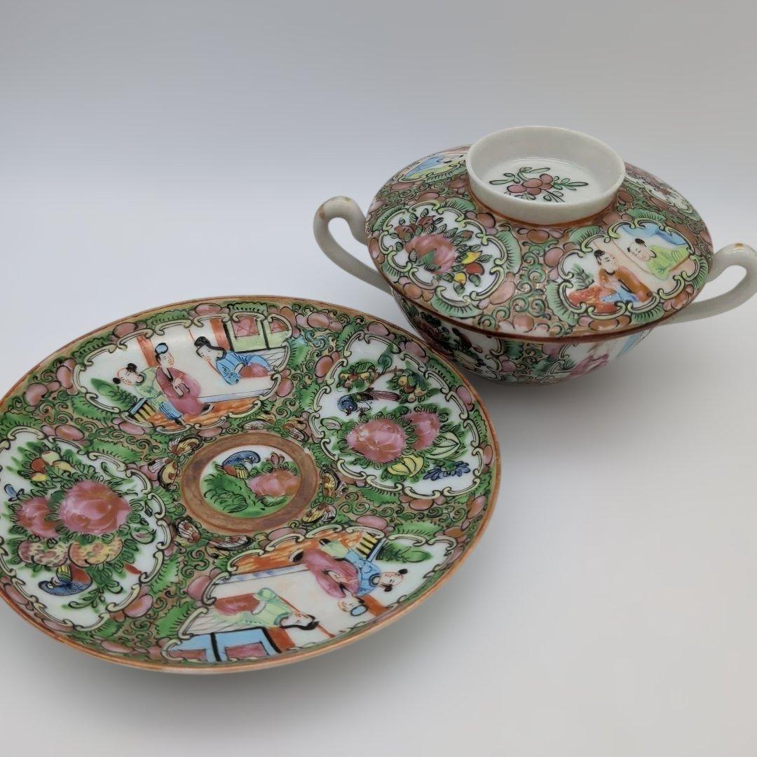 中国古美術 清時代 広彩 人物文 開光人物 草花文 五彩 人物故事時代物