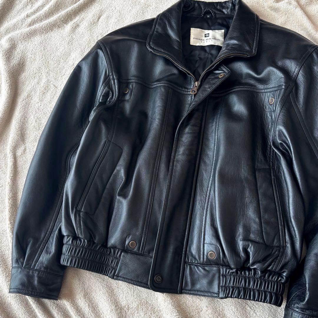 ピエールバルマン 羊革 A-2 レザージャケット フライトジャケット 黒
