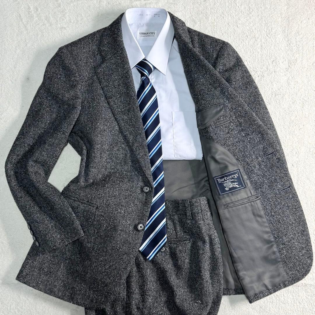 極美品 バーバリー スーツ セットアップ ウール ツイード織り グレー