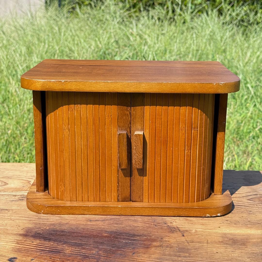 ビンテージ 蛇腹シャッター ウッドボックス 卓上小物入れ