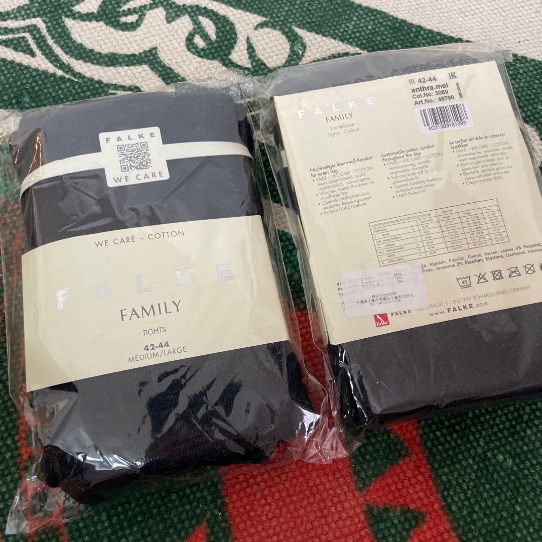 2足セット　FALKE ファミリータイツチャコールグレー（42-44 ） FALKE（ファルケ） タイツ FAMILY コットンタイツ レディース 48790