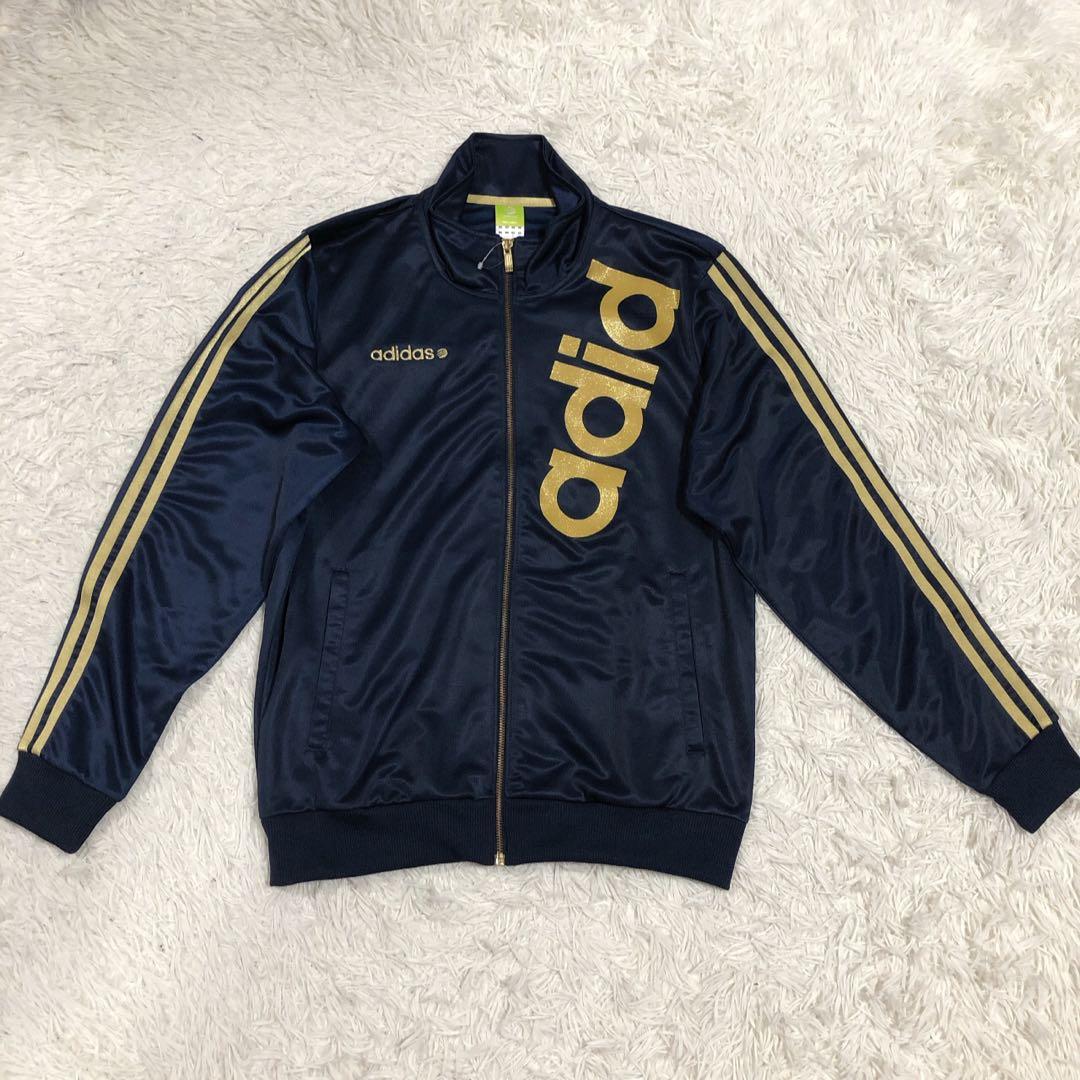 新品未使用品】アディダス ジャージ上 ネイビー 金ロゴ デカロゴ