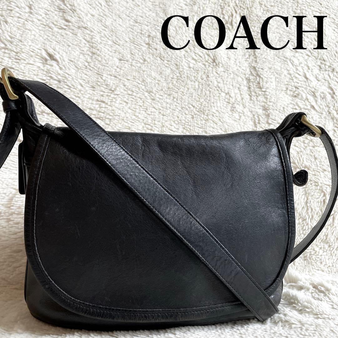 オールドコーチ COACH フラップ グラブタンレザー ショルダーバッグ 黒