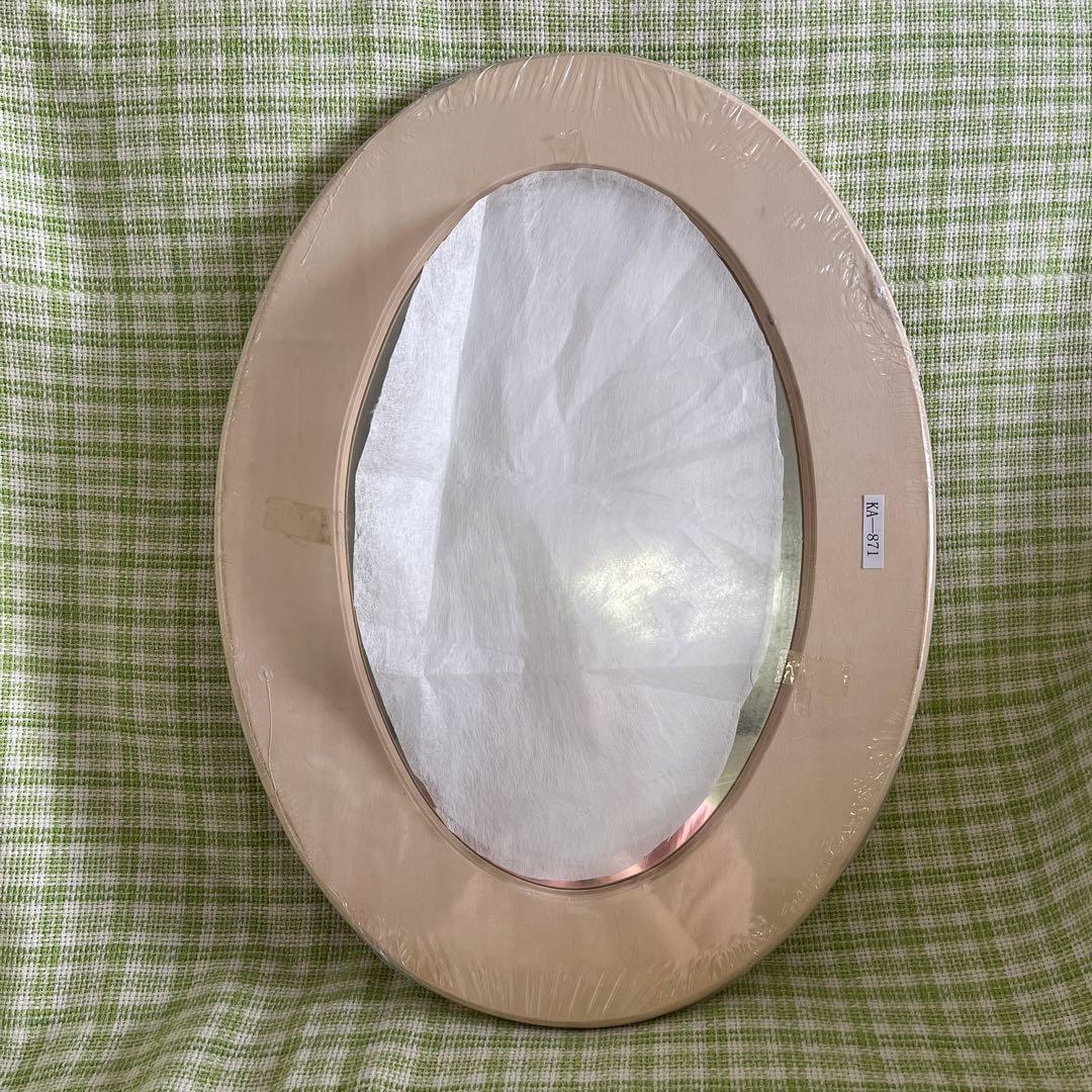 トールペイント白木 ☆ウォールミラー☆楕円形の鏡 ☆未開封☆大き目