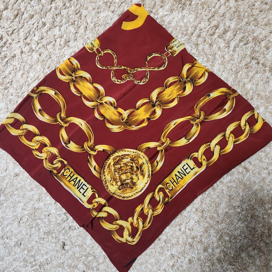 CHANEL ボルドー シルクスカーフ ヴィンテージ