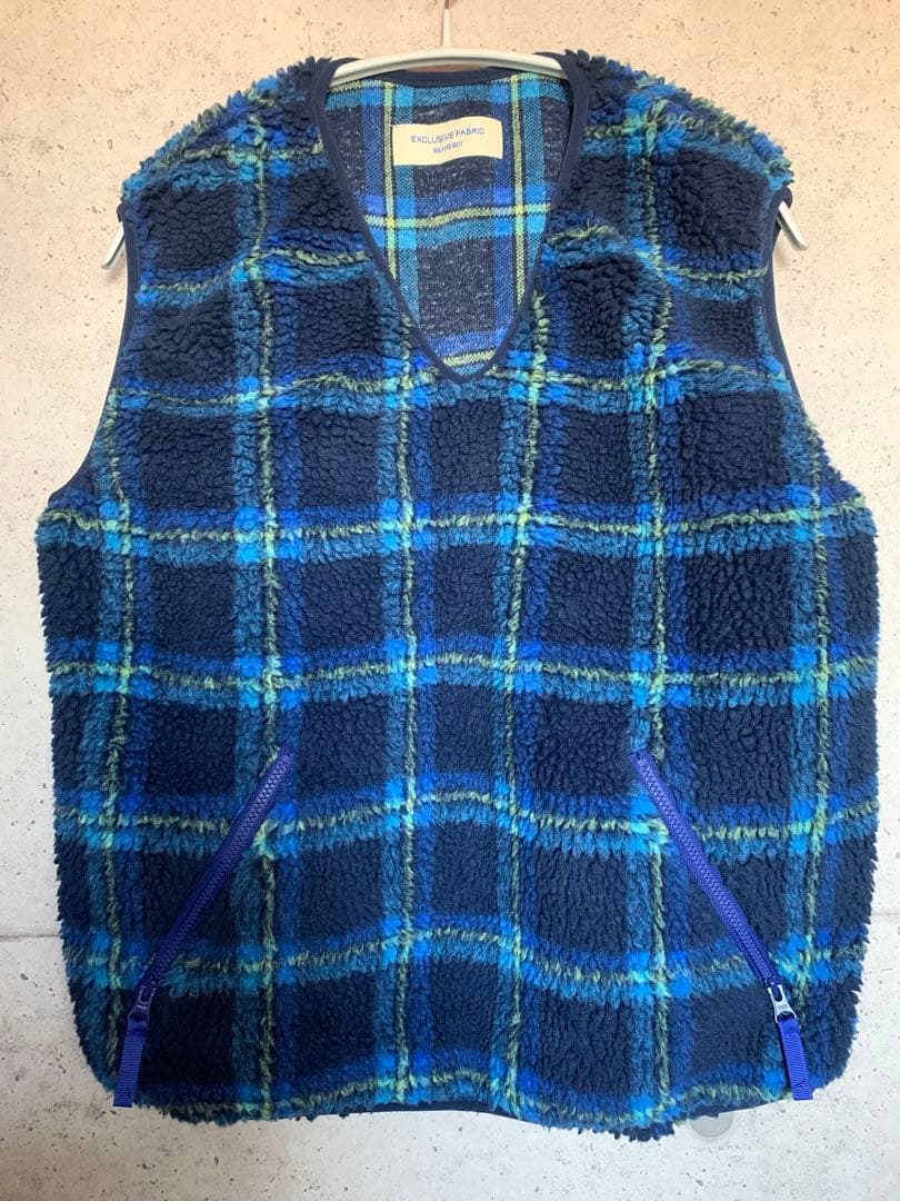 ビームスボーイ☆ボーイジャカードボアプルオーバーベスト23FWブルー