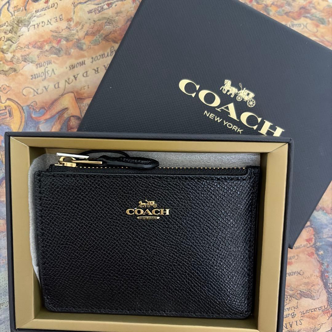 新品未使用COACHコーチ ミニスキニーIDケース コインケース 黒ブラック