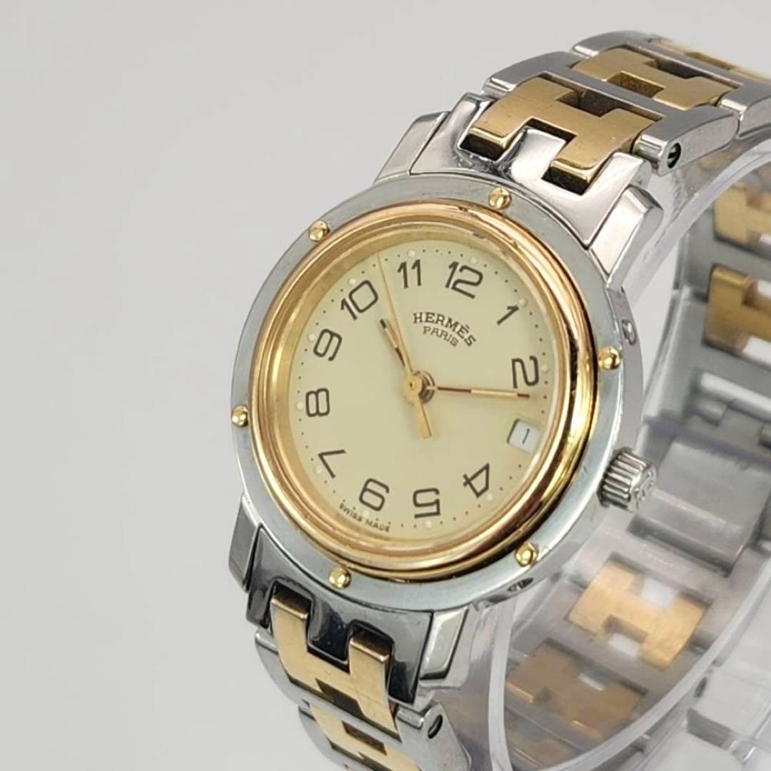 エルメス　クリッパー　コンビ　レディース　デイト　Hベルト　3針　クォーツ 633 HERMES エルメス クリッパー デイト 腕時計 Hベルト クォーツ