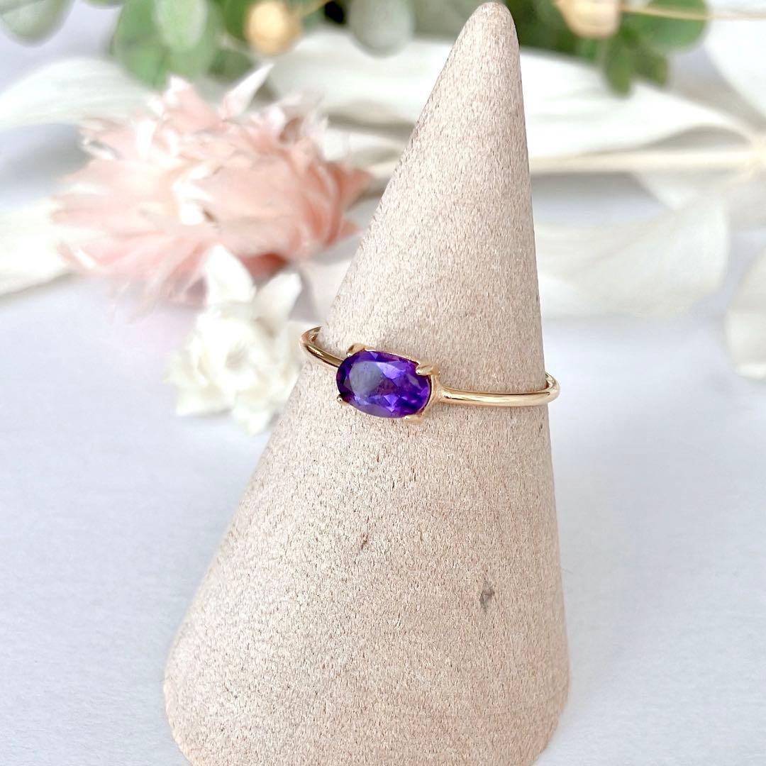 天然石 アメシスト オーバル ファセットカット リング 指輪 アメジスト
