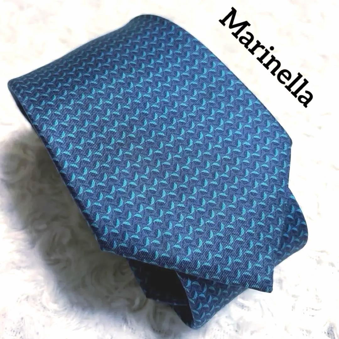 Marinella（マリネッラ）シルク100％ ネクタイ ターコイズ小紋柄
