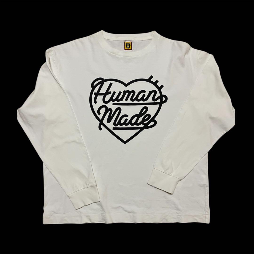 希少 Human Made ハート型ロゴ ロンT ホワイト L ヒューマンメイド HUMAN MADE ヒューマンメイド ロンT 長袖 Tシャツ ハートロゴ 白