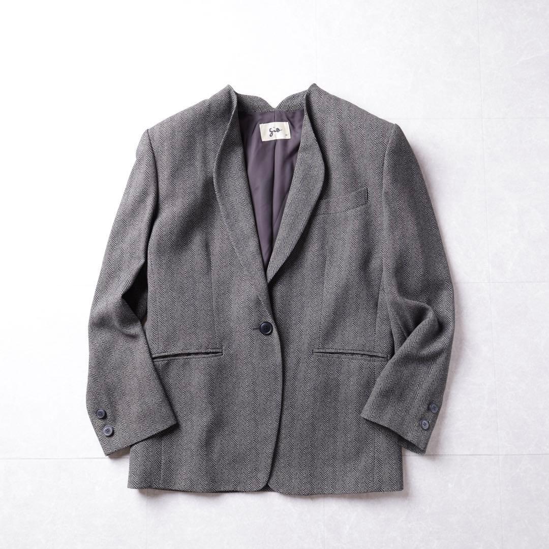オフィスカジュアル テーラードジャケット ヘリンボーン柄 グレー系 40