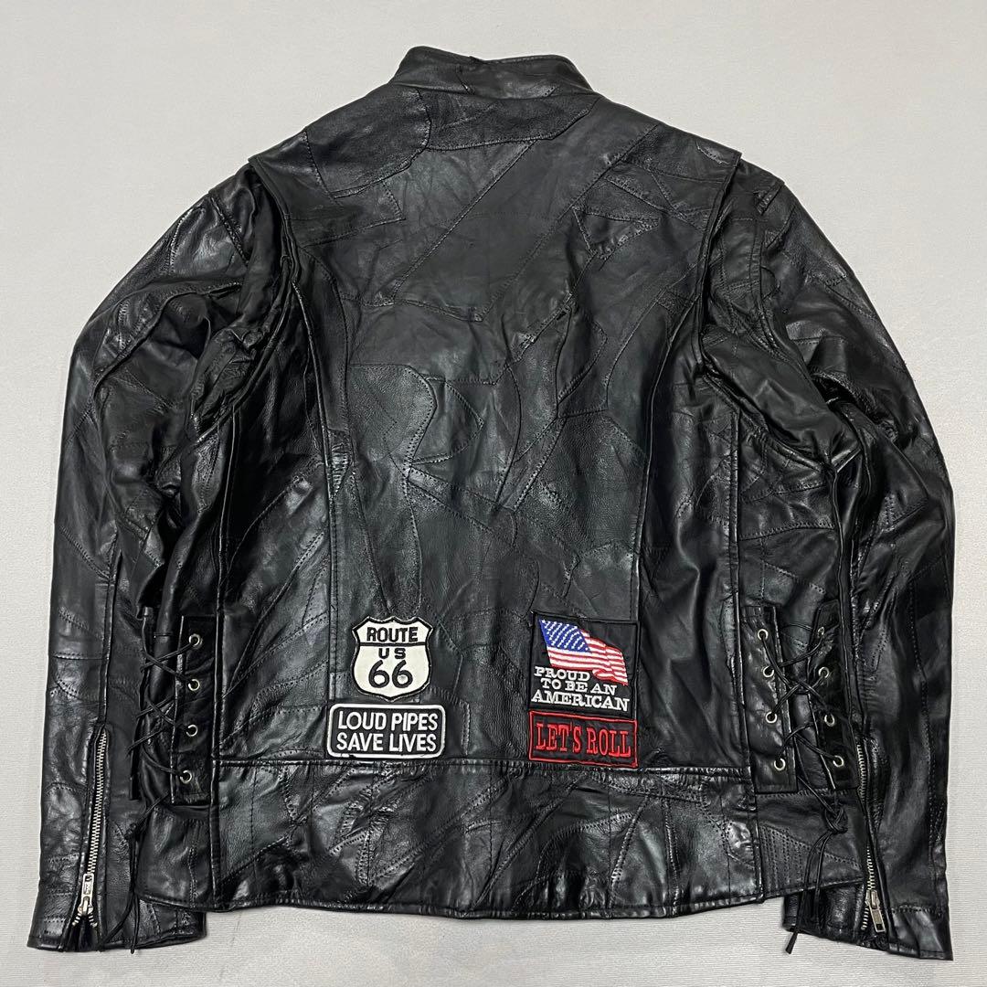 90s バッファローレザー ツギハギ 刺繍 ライダース レースアップ