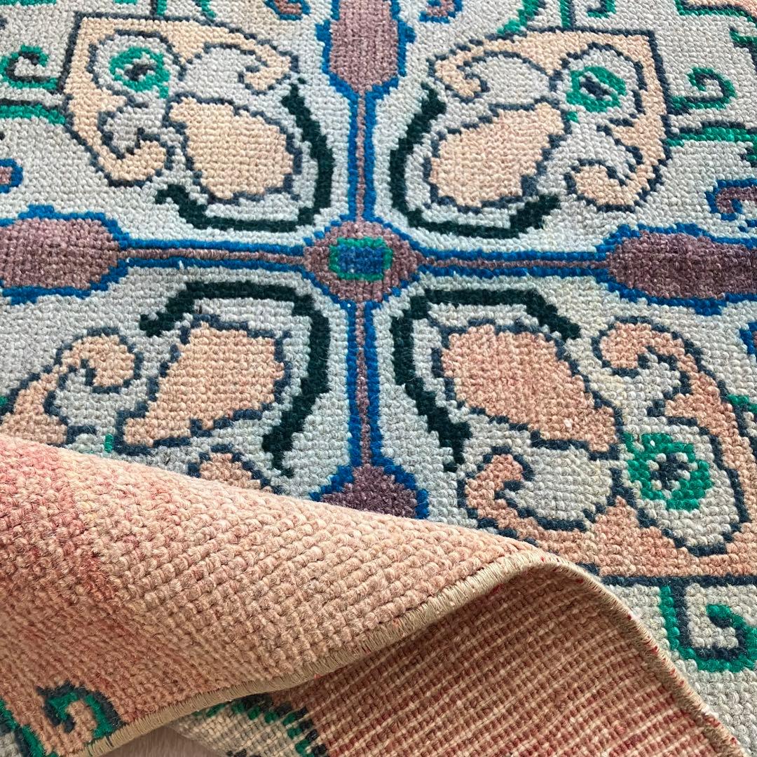 トルコ コーラルベージュ77×202グリーン メダリオンランナー トルコ