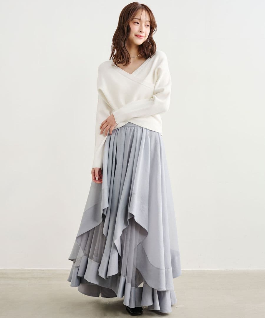 ココディール 即完再販なし ウェーブフレアオーガンジースカート 26ss