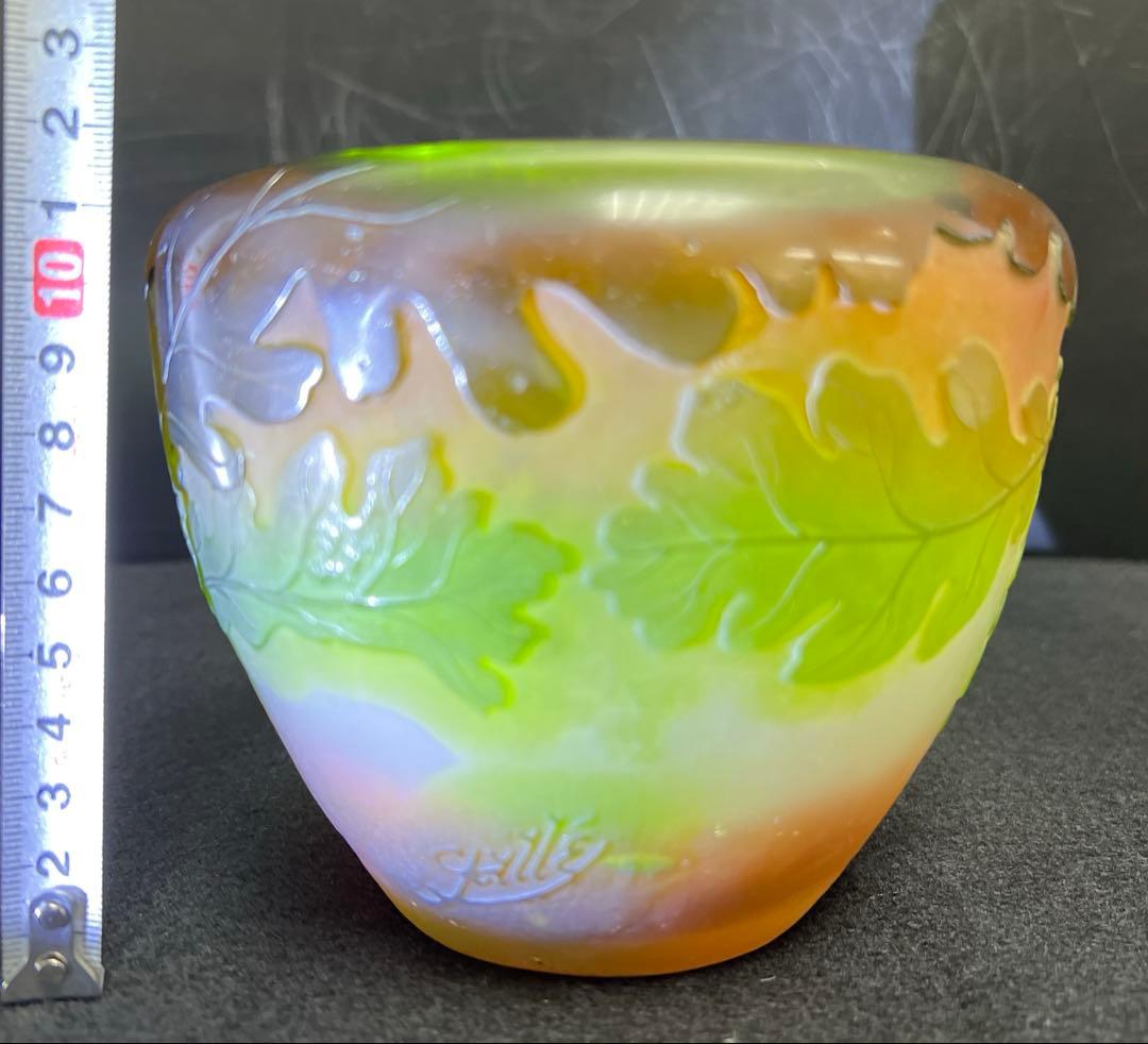 エミール・ガレ 第二期工房酸化腐食彫花入 木箱 幅約14㎝東Y8-0130☆1F