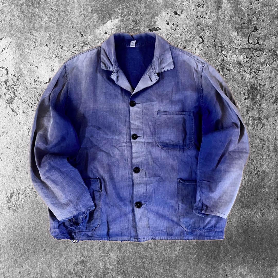 50s French work フレンチワーク ユーロ フェード 茄子紺 退廃的