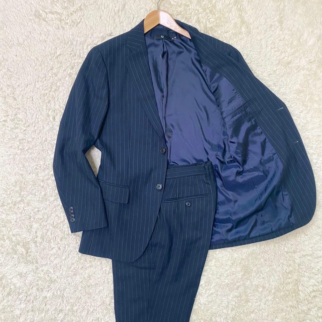 ユニクロ +J ウールブレンドスーツ セットアップ ストライプ ネイビー
