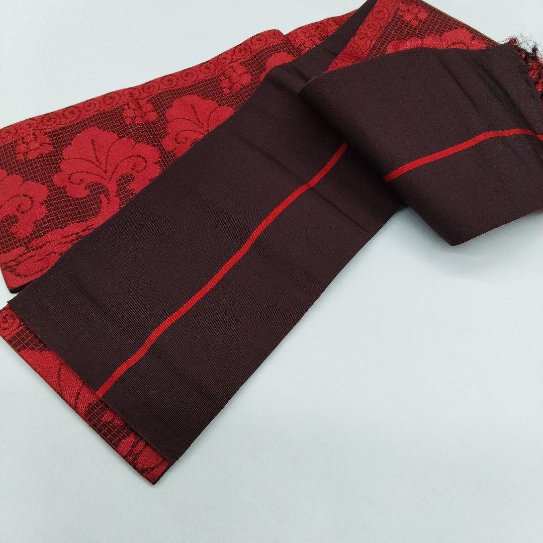 本場筑前博多織】房付 半幅帯 焦げ茶 正絹 リバーシブル 着物 #4875