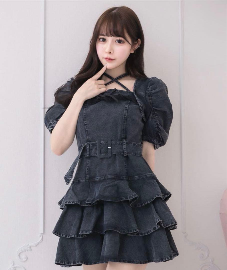 Pium ティアードフリルミニワンピース ブラック レースフリルティアードミニワンピース – pium