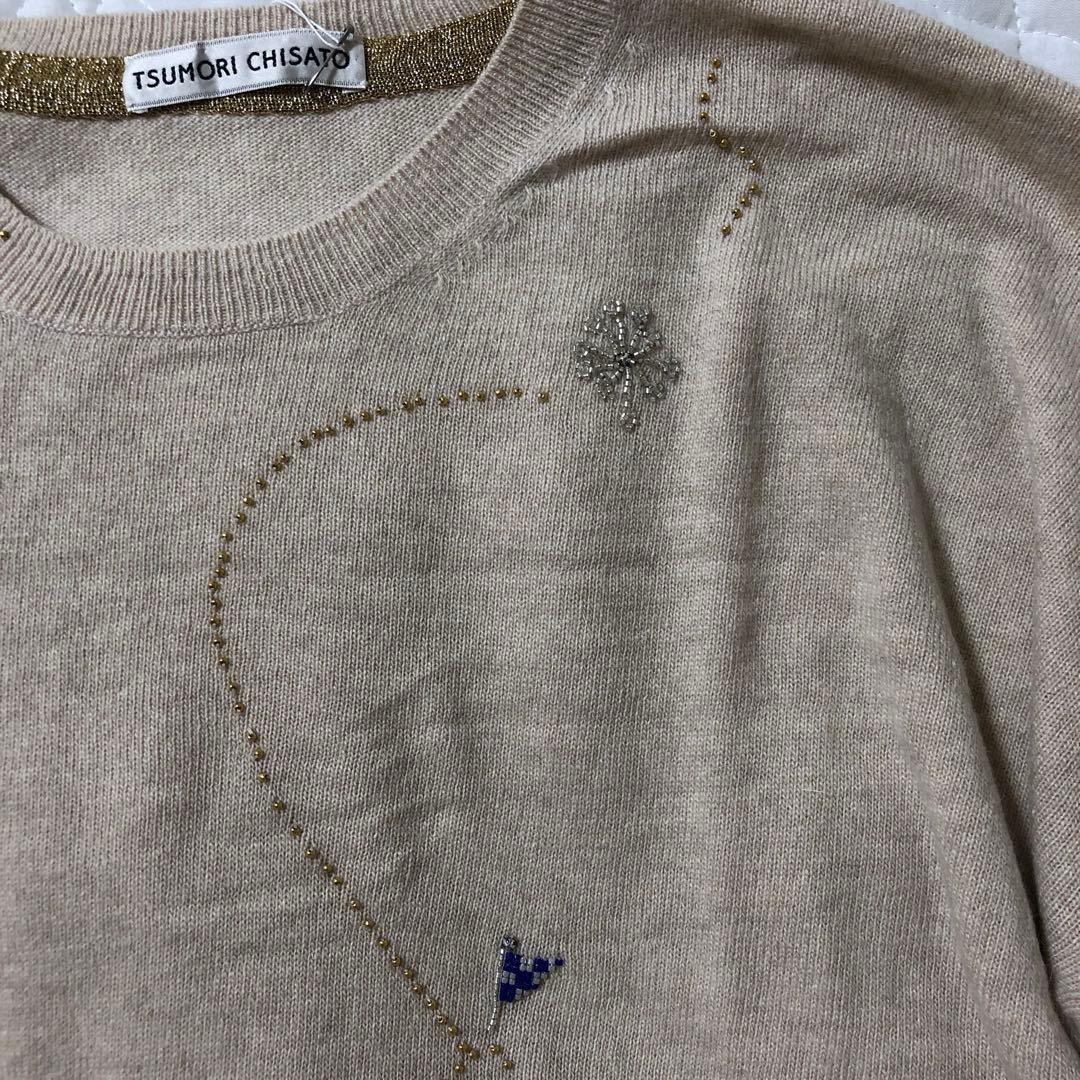 専用新品 TSUMORI CHISATO ビーズ刺繍ニット カシミヤ、アンゴラ混