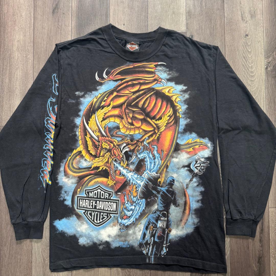 00sUSA製 ハーレーダビッドソン ブラック ドラゴン ブルーフレイム