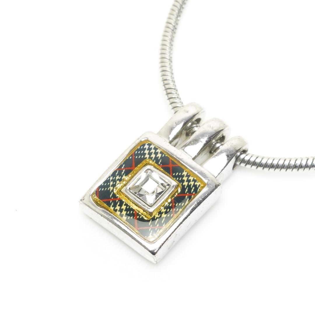バーバリー スクエア チェック ネックレス シルバー ストーン BURBERRY